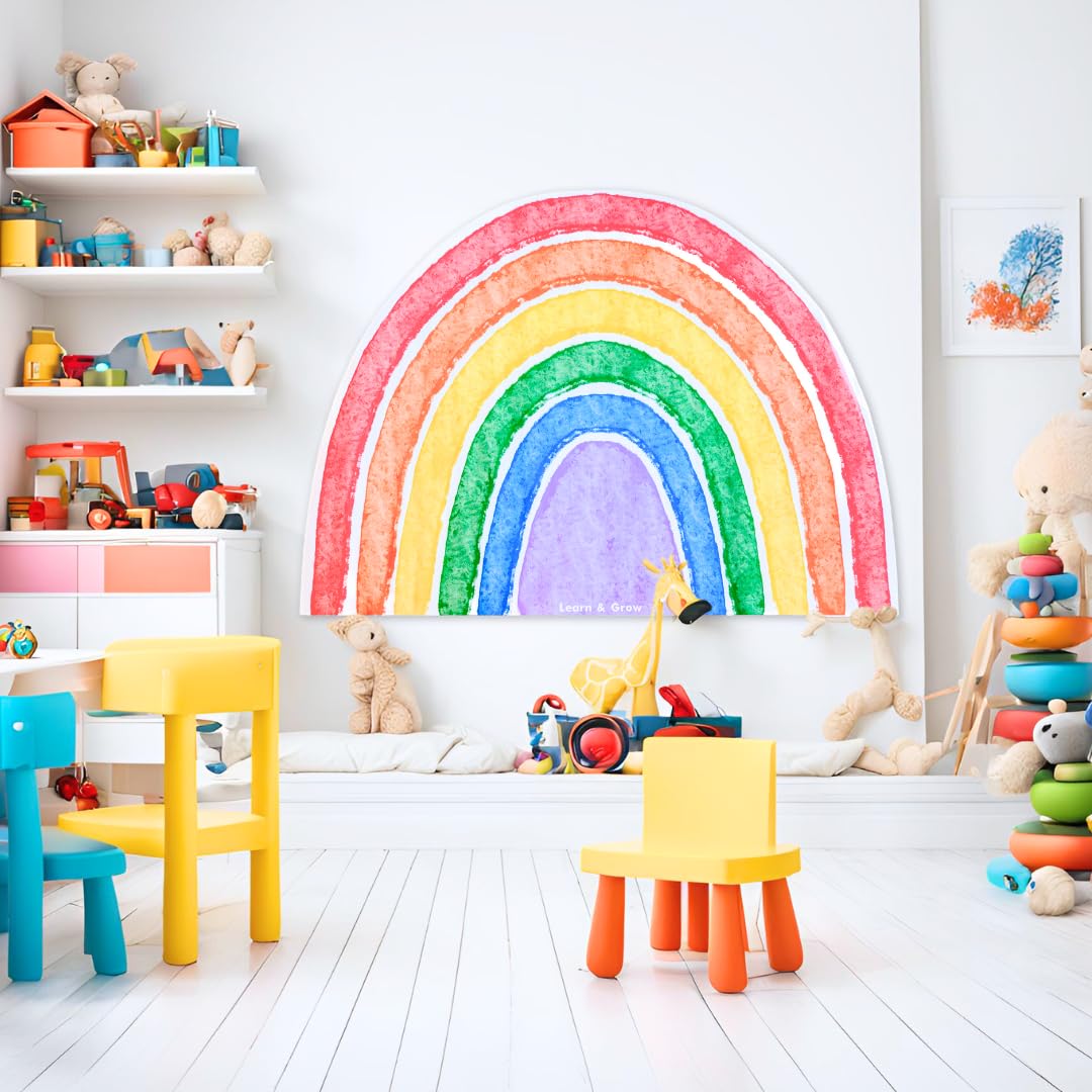 Learn & Grow Magnetic Tile Wall Decal, Magnetic Multifunctional Wall Decal, Self Adhesive Whiteboard Board Magnetic Wall Board Sticker Rainbow