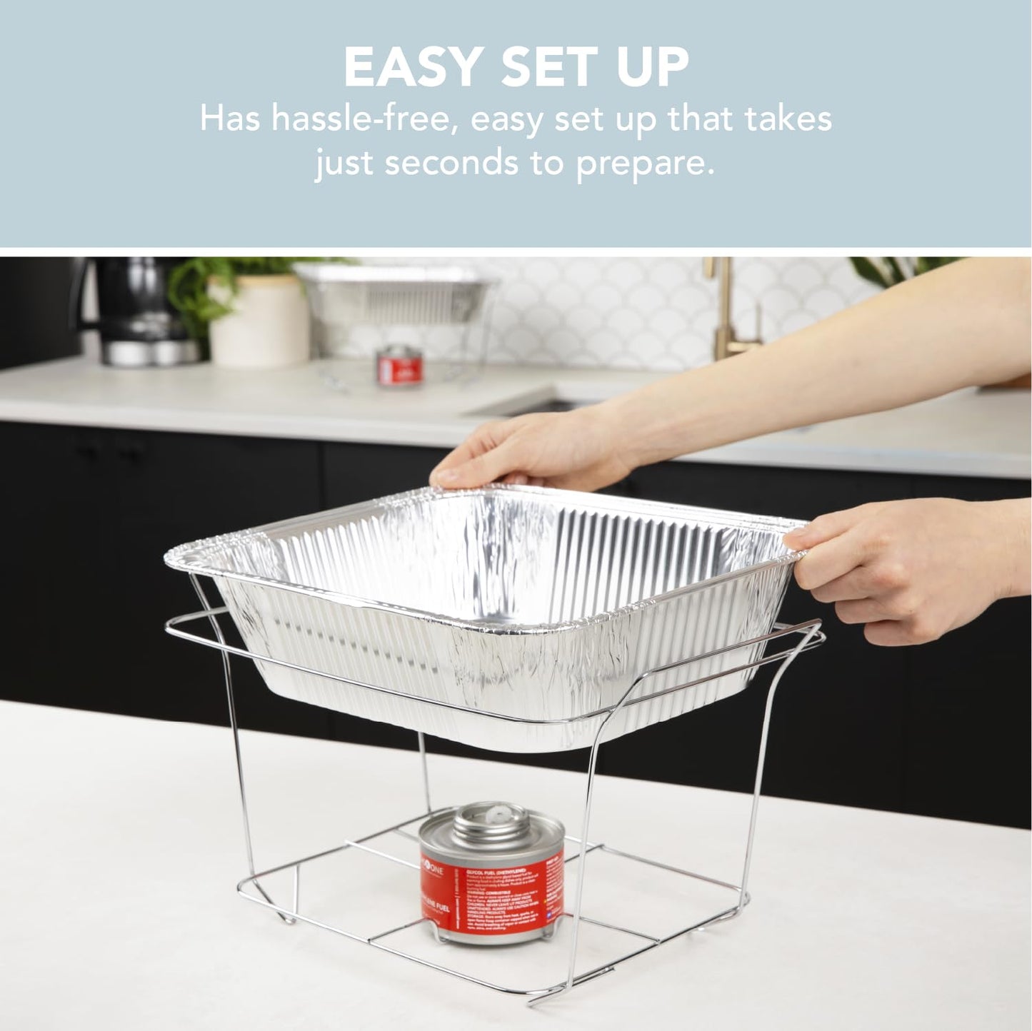 Alpha Living 6 Pack - Disposable Chafing Dish Buffet Set, Welded Body Food Warmers for Parties, Fuel Cans Complete Set, Half Size Pans, Warming Trays