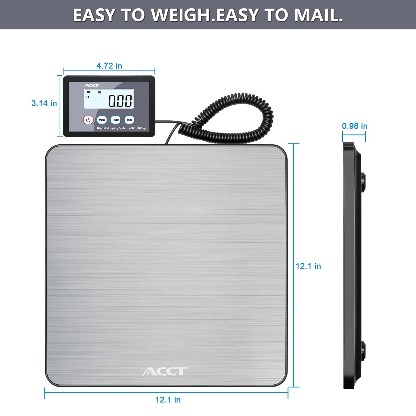ACCT Shipping Scale, 400lb/1oz, Digital Postal Scale with Hold/auto-Off/Tare Function, Mail Scale for Packages/Pets/Luggage/Office, Heavy Duty Scale, Batteries & USB Cable Included