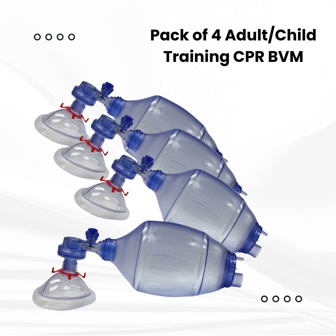 MCR Medical 4-Pack CPR Training Bag Valve Mask (BVM) ADULT/CHILD in Mesh bag, BVM-3081-004