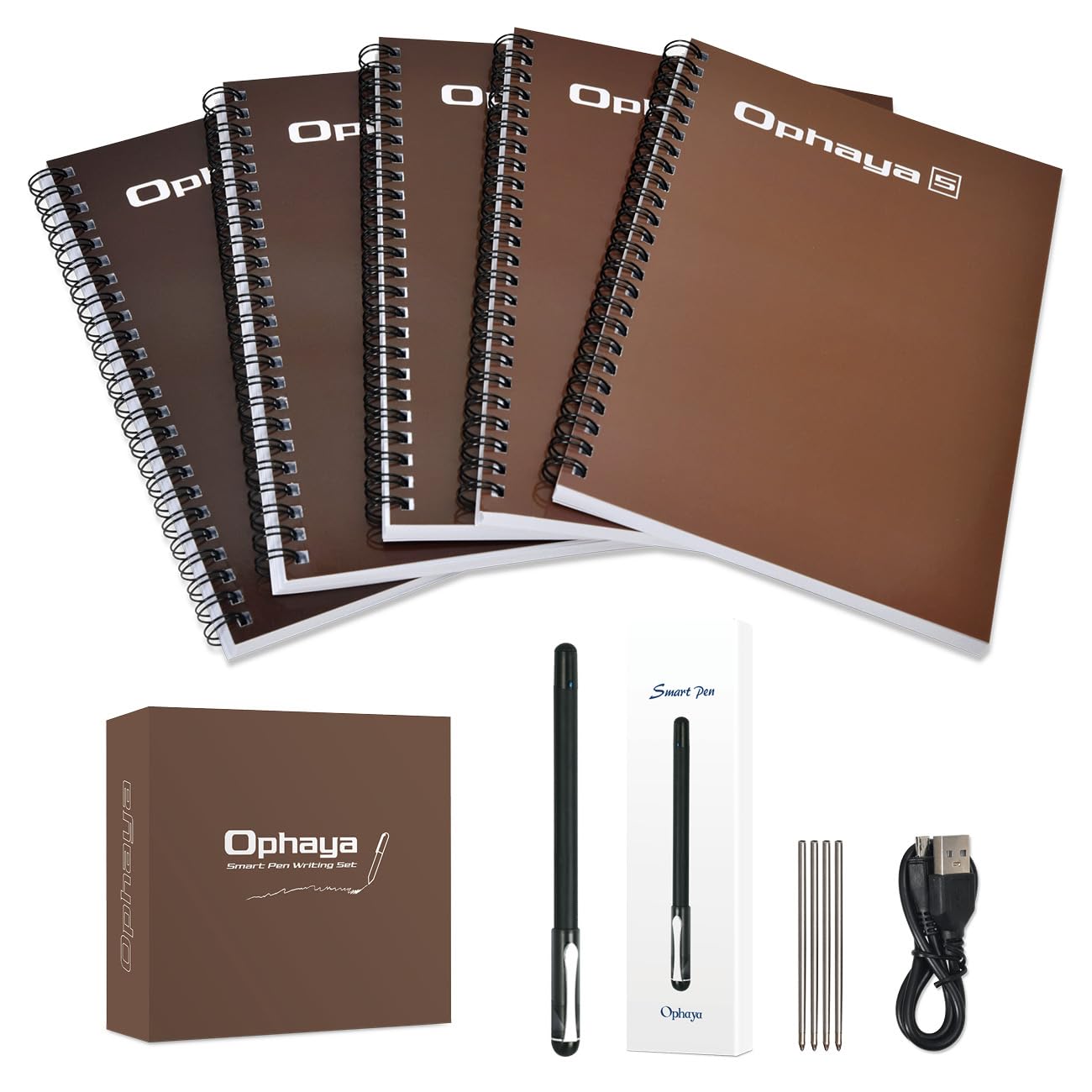 Ophaya Sync Smart Pen and A5 Notebook(5-Pack) for Note Taking| Gifts for Adults Women Men Coworkers Teachers Students Guest Friends | Sync Notes to Phone/Tablet Instantly/Convert to Text