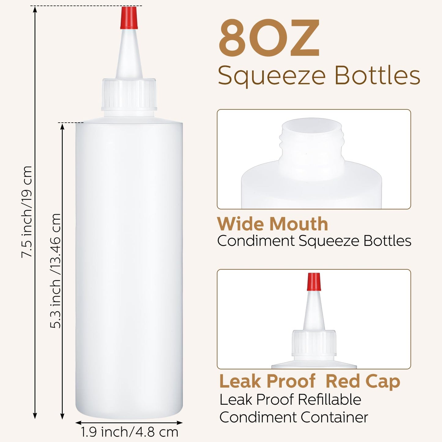 Jinei 60 Pack 8 oz Plastic Squeeze Bottles Clear Condiment Squeeze Bottles with Red Tip Cap Kitchen Empty Squirt Container Leak Proof for Arts Crafts
