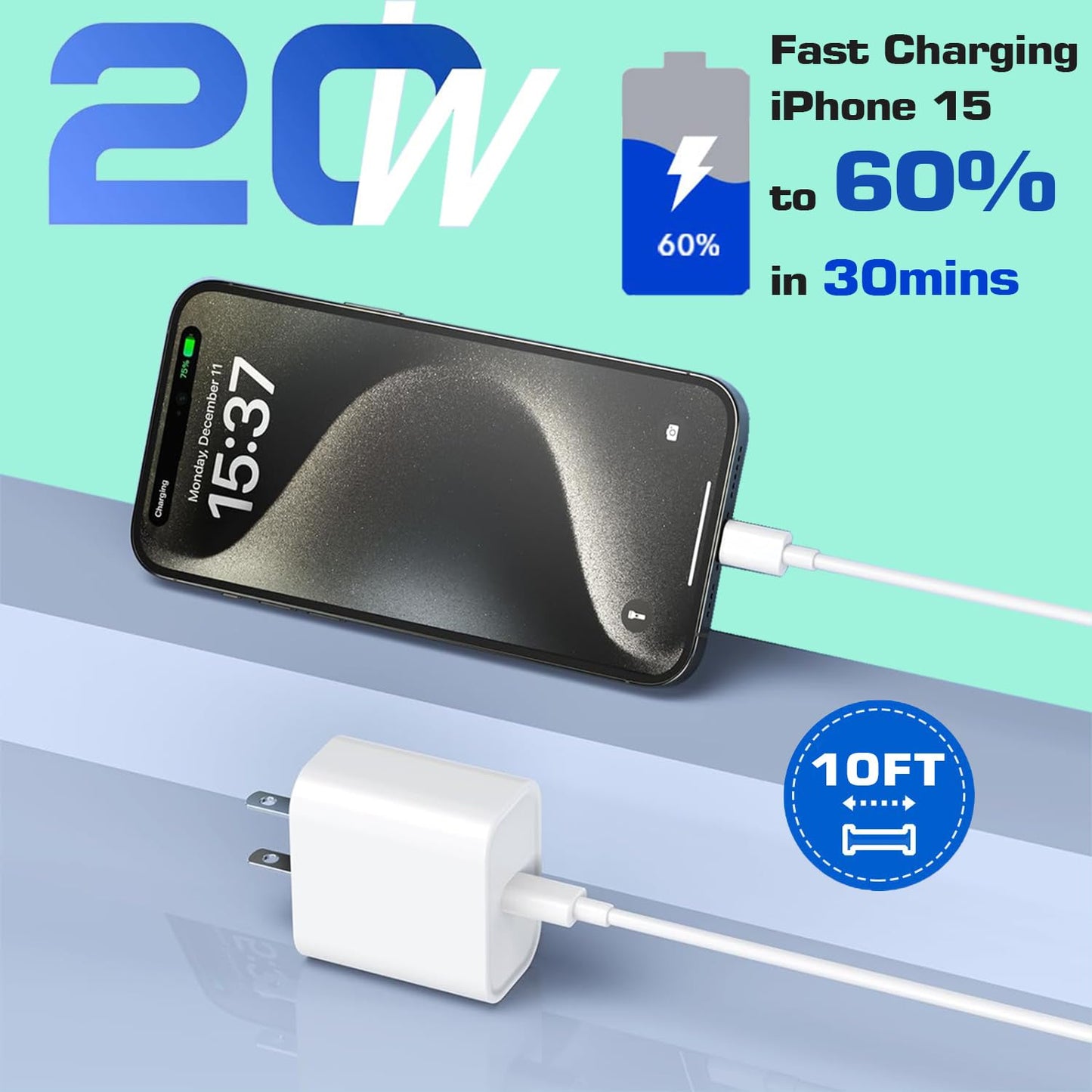 iPhone 15 Charger Fast Charging, 3Pack 20W USB C Fast Charger Plug 10ft USB C to USB C Cable Cord Compatible iPhone 15/15 Pro/15 Pro Max/15 Plus,iPad Air M2 11/13inch,iPad Pro M4 11/13inch,iPad Air4/5