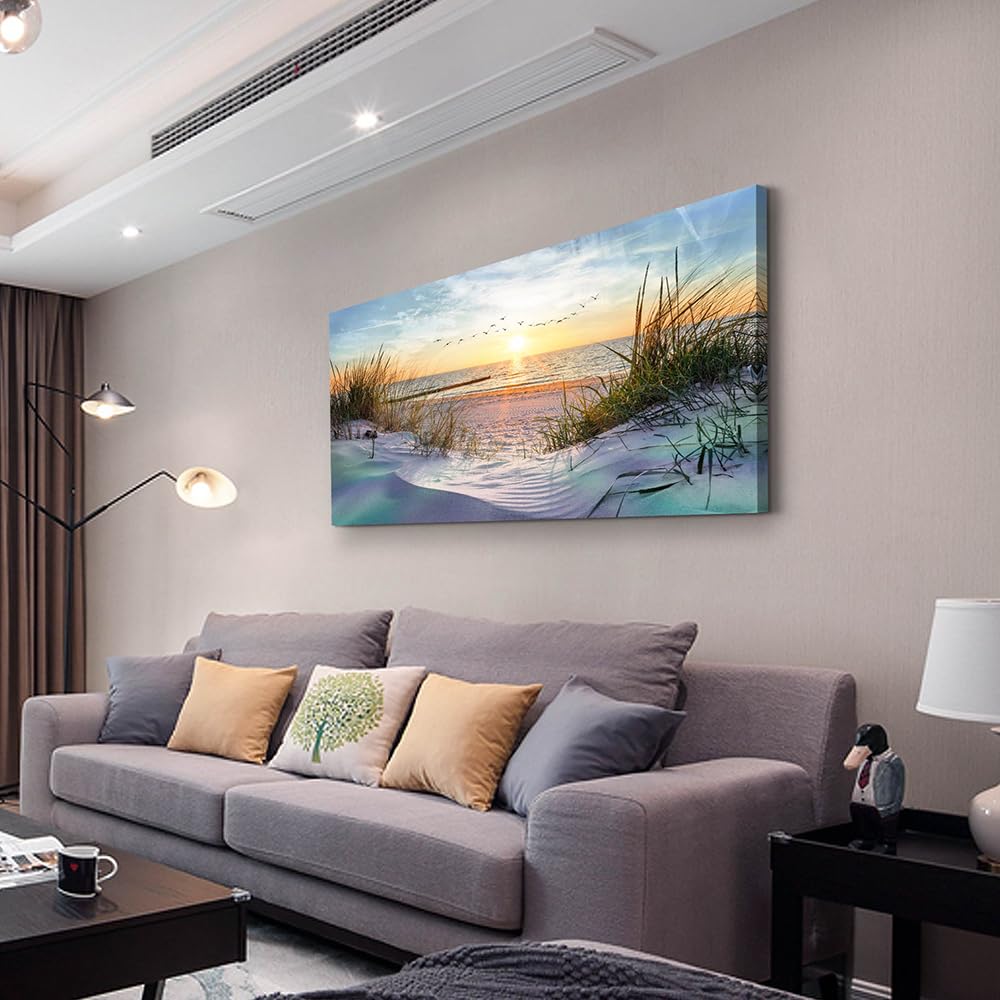 Wapluam Canvas Wall Art For Living Room Wall Decor For Bedroom Blue Sea Beach Scenery Wall Paintings Poster Prints Artwork Office Decorations Ocean Seascape Pictures Modern Room Home Decor 40X20 in