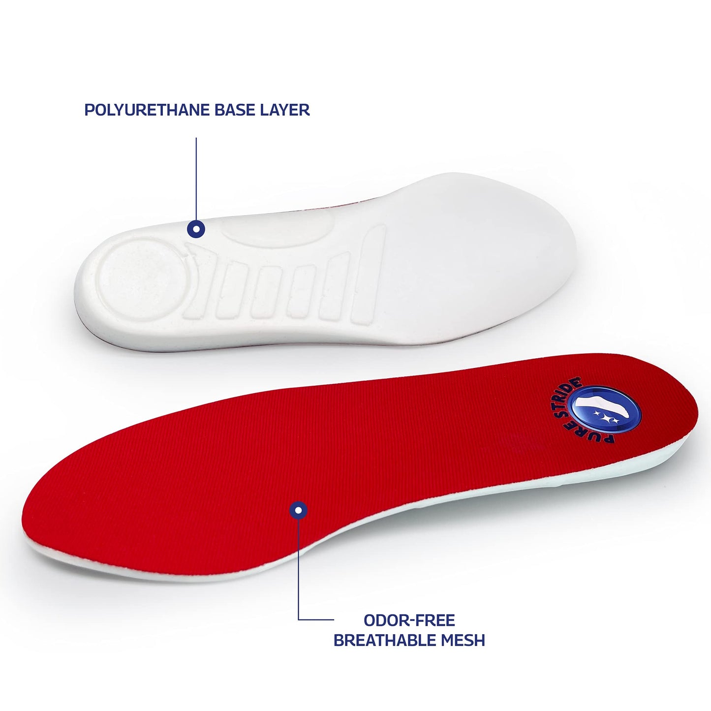 Pure Stride Professional Full Length Insoles, Comfort Insoles, Shoe Insert & Support for Metatarsals, Flat Feet - Pain Relief for Plantar Fasciitis, Arch, Heel - 1 Pair, Men's 3-3.5, Women's 5-5.5