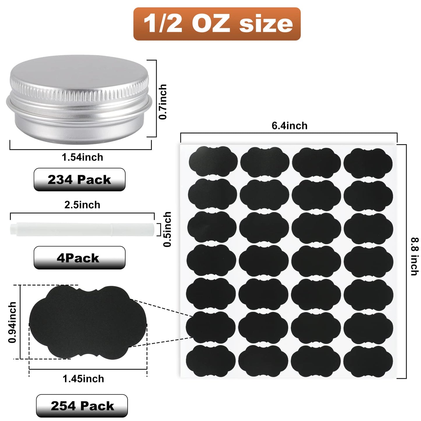 OBKJJ 234 Pack Round Cans with Screw Lid 1/2 OZ Aluminum Metal Tins,for DIY homemade lotion bars, salves, and candles, Balms, Spices, Beard Balm, Crafts with 6 Markers 8 Sheets Label Stickers