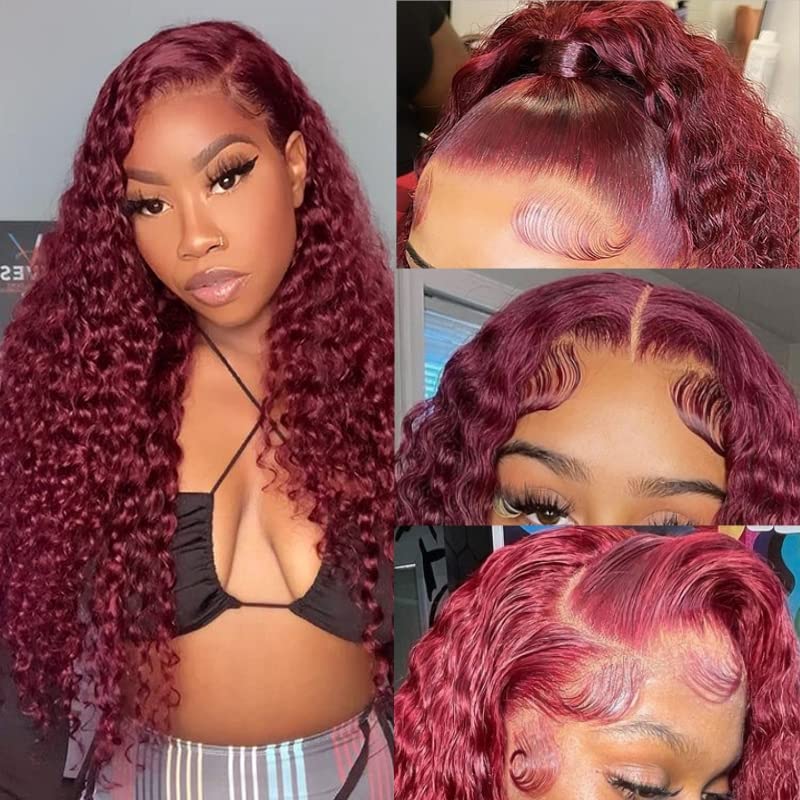 Jasperel Burgundy Deep Wave Lace Front Wigs Human Hair Glueless 22 Inch 99J 13x4 Hd Lace Frontal Wigs Human Hair for Black Women Wine Red Colored