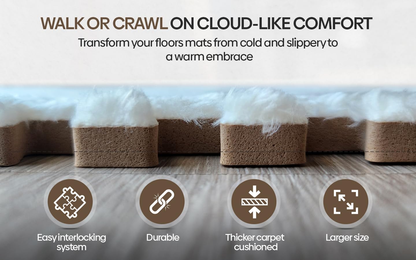 16 Piece Carpet Squares Puzzle Mat 49" x 49" Plush Interlocking Carpet Tiles, Foam Floor Tiles for Baby Play Mat - Kids Soft Play Mats Anti Slip Jigsaw Flooring Playmat Playroom Rug (Brown,Gray,White)