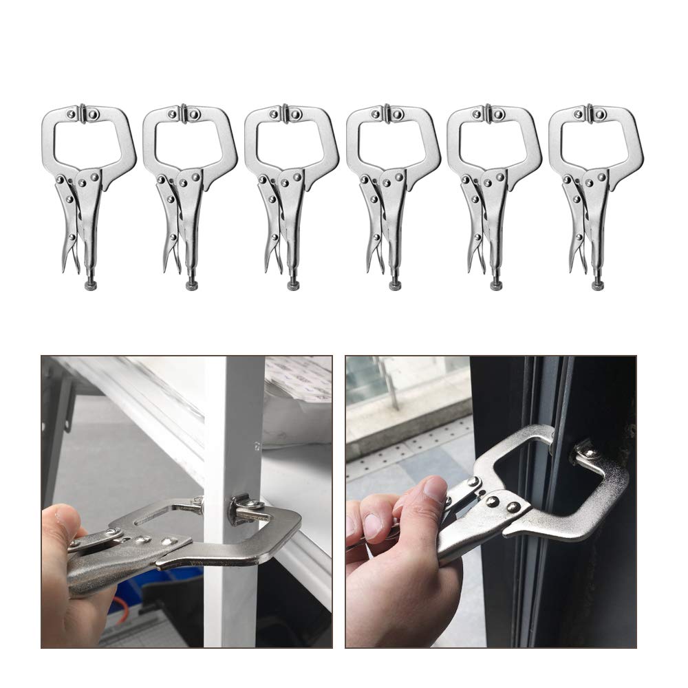 Anxingo 6 Pack 6 Inch C-Clamp Locking with Swivel Pads Heavy Duty Pliers for Craftsmen Home Workshop