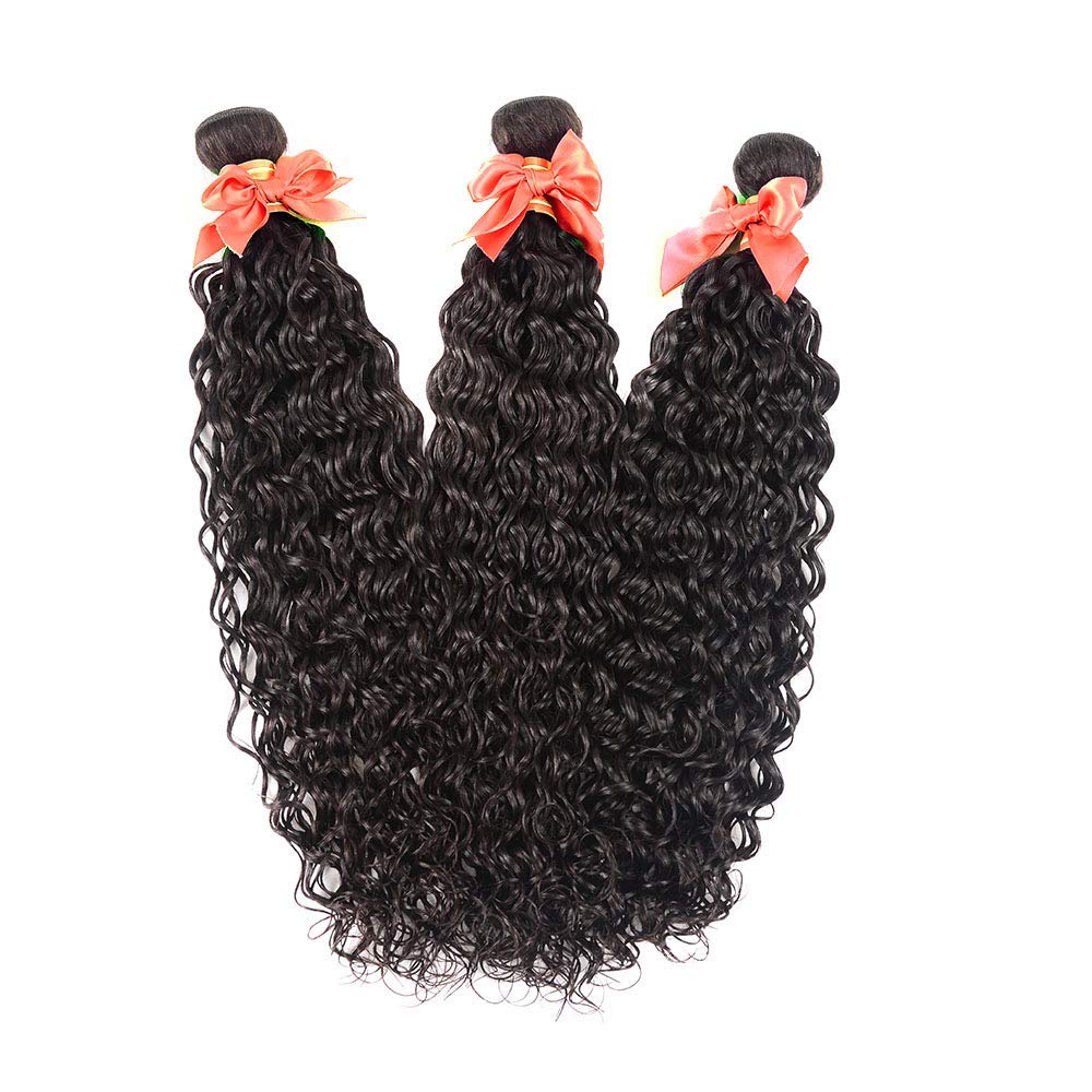 Alimog Water Wave Bundles Brazilian Virgin Hair 3 Bundles Wet and Wavy Human Hair Weave Bundles (14 16 18) Curly Wave 3 Bundles Hair Extensions Natural Color