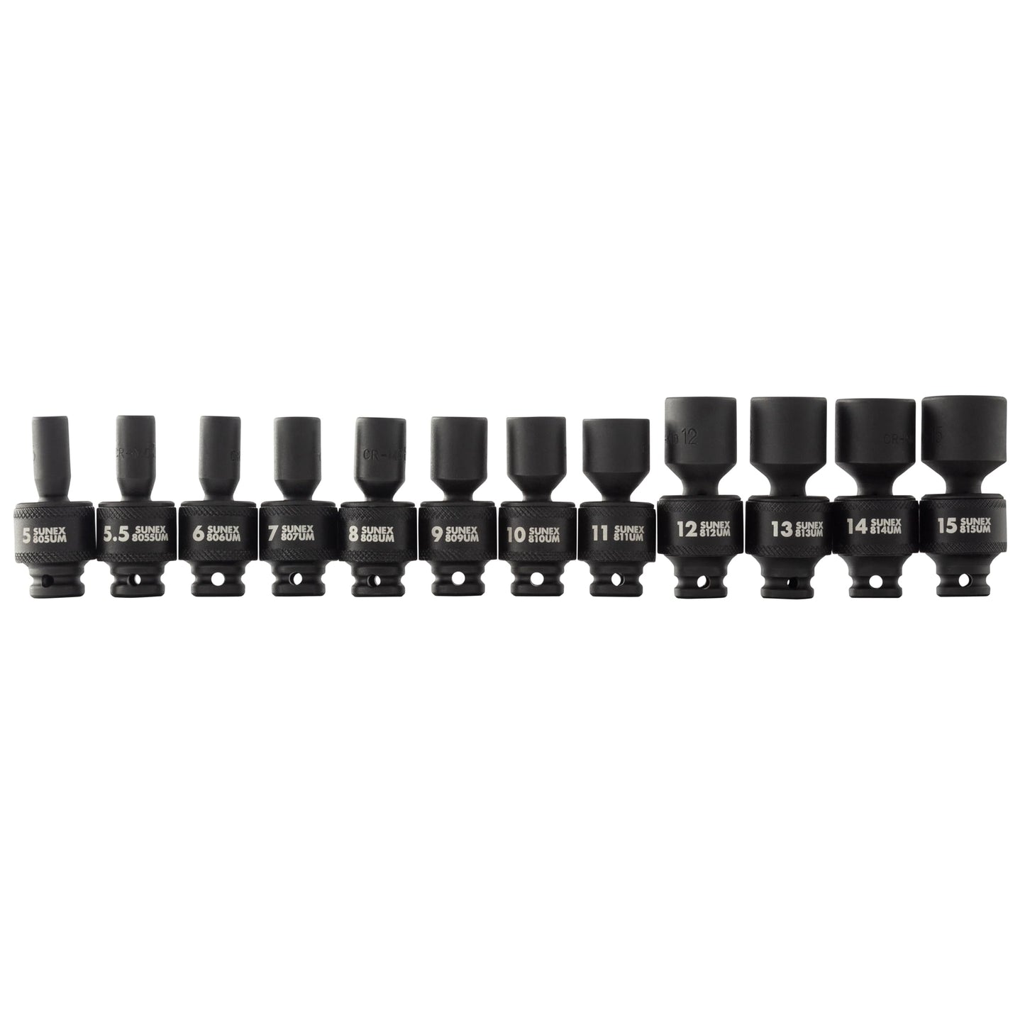 SUNEX TOOLS 1814, 1/4 Inch Drive Universal Impact Socket Set, 12-Piece, Metric, 5mm - 15mm, Cr-Mo Steel, Radius Corner Design, Chamfered Opening, Dual Size Markings, Heavy Duty Storage Case