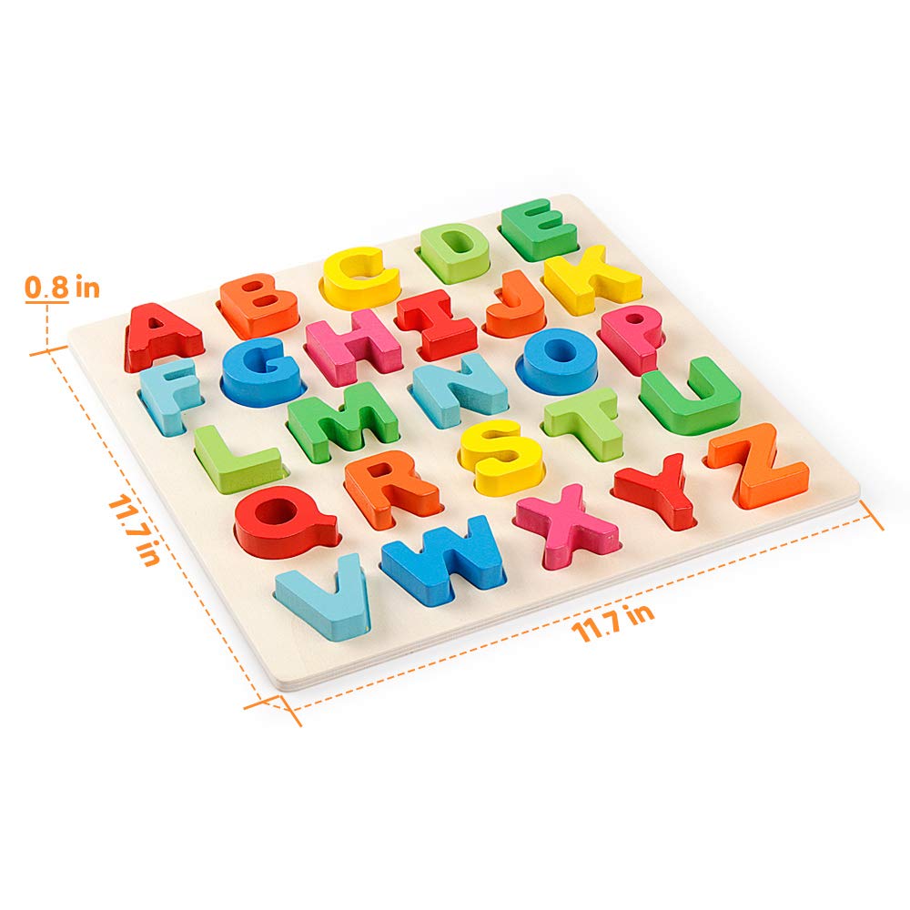 Coogam Wooden Alphabet Puzzle – Letters Peg Board ABC Blocks Matching Game Montessori Jigsaw Early Learning Educational Toy Gift for Children Kids