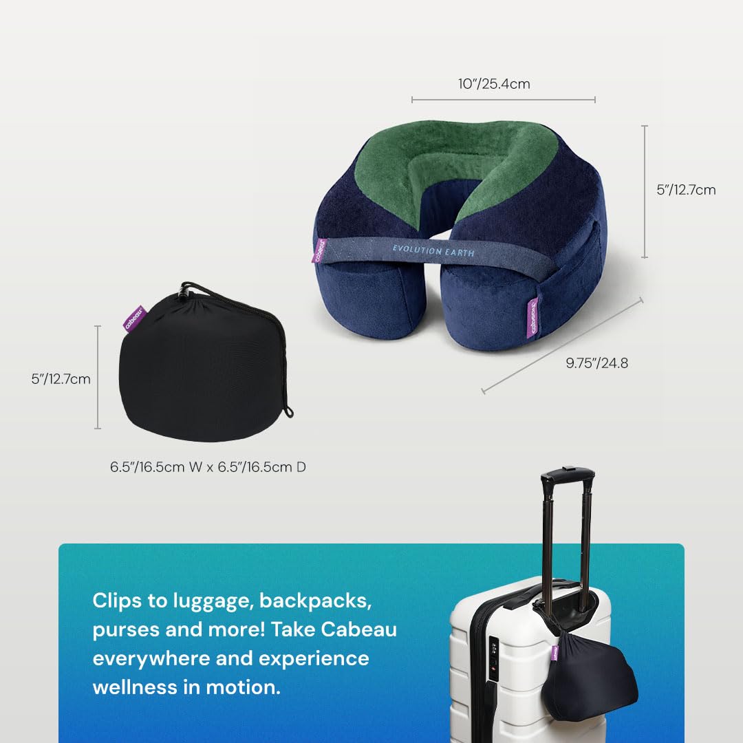 Softest Neck Pillow Ever for Travel – Evolution Earth Deluxe – 360° Head, Neck and Chin Support for Sleeping – Sustainable Memory Foam - Removable, Washable Cover with Compact Carrying Case (Wind)