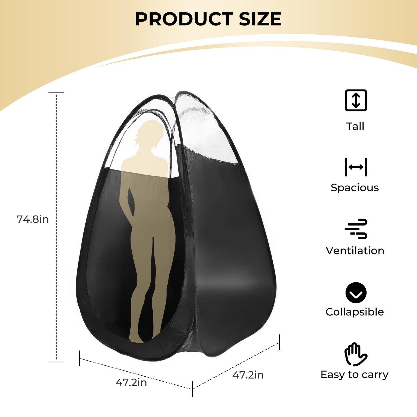 VARIPOWDER Pop Up Spray Tanning Tent,Portable Fold-able Black Spray Tann Tent,Sunless Tann Tent LargeSize Spray Tanning Booth for Airbrush Art Makeup & Painting with Carrying Bag-74.8'' x 47.2''