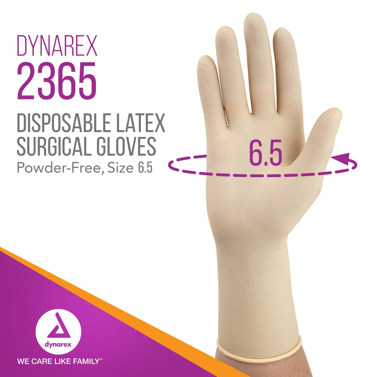 Dynarex Sterile Disposable Latex Surgical Gloves, Powder-Free and Sterile, Packaged in Pairs, Professional Medical and Healthcare Use, Veterinary Clinic, Bisque, Size 6.5, 1 Box of 50 Pairs of Gloves