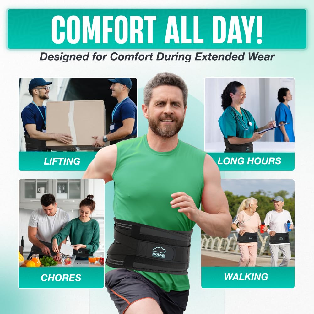 Modvel Back Braces for Lower Back Pain Relief with 6 Stays, Breathable Back Support Belt for Men/Women for work, Anti-skid lumbar support belt with 16-hole Mesh for sciatica (XL)