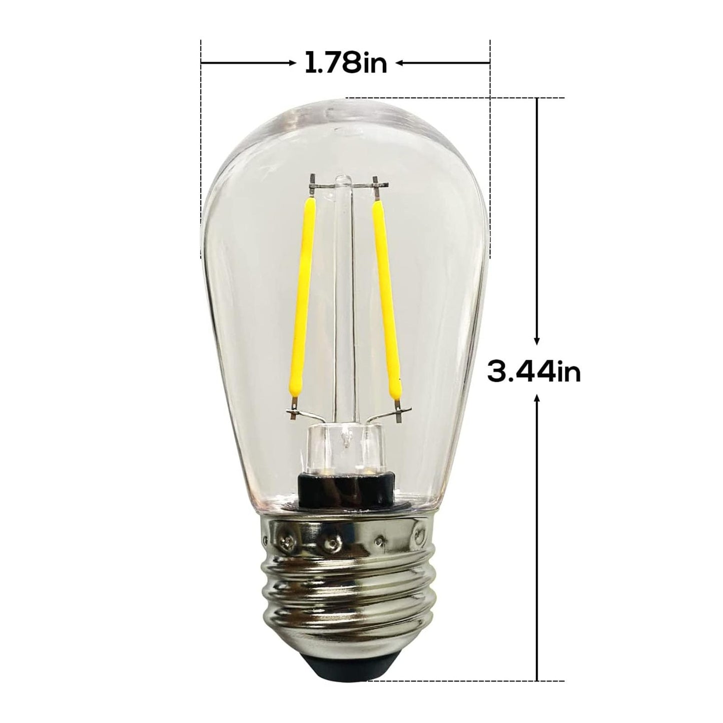 Banord 50 Pack Dimmable 2W S14 Replacement LED Bulbs, 2700K Warm White Waterproof Outdoor String Lights, Vintage Filament, Shatterproof E26 Screw Base Edison Light Bulbs