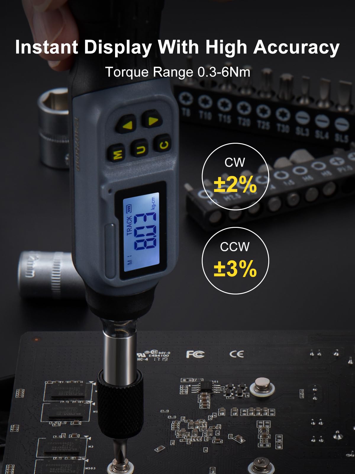 GROWNEER Digital Torque Screwdriver, 2.66-53.1 In-lbs/0.3-6 Nm, 1/4'' Drive Inch Pound Torque Screwdriver Electrician with Buzzer & LED Indicator, 27 In 1 Torque Wrench Screwdriver Set