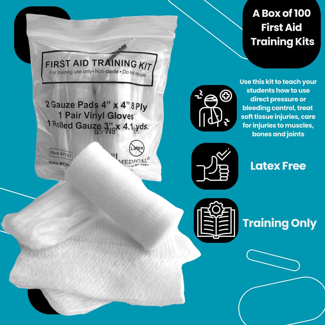 MCR Medical Box of 100 First Aid Training Kits, Basic