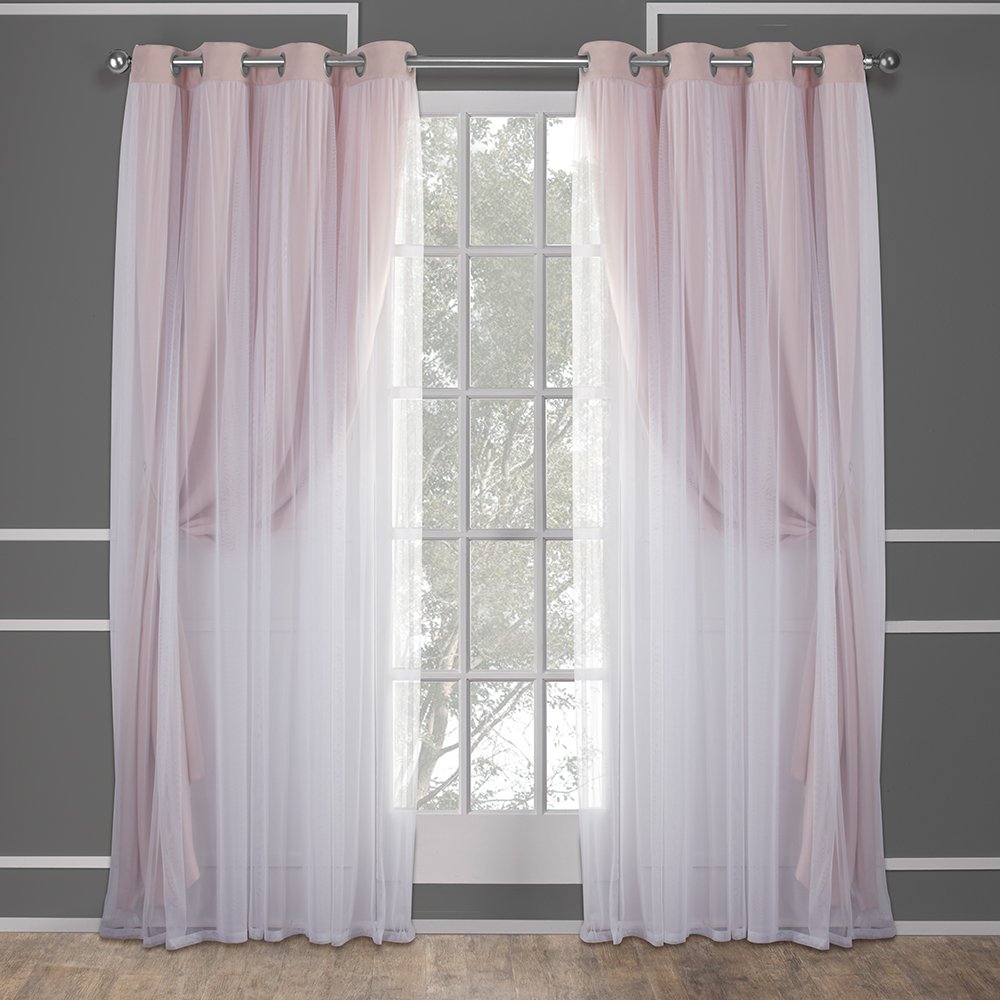 TOWN & COUNTRY LUXE Talia Double Layer Indoor Curtains, Sheer and Room Darkening Blackout, Grommet Top, Energy Efficient, 2-Pack Set, 52"W x 84"L (Pack of 2), Rose Blush 2 Count