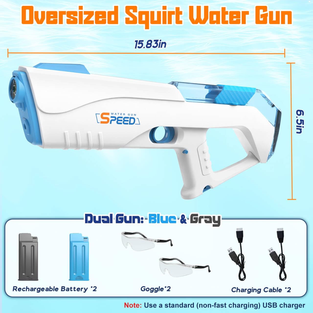 2 Pack Powerful Electric Water Guns with Light Up, Muzzle Flash Automatic Squirt Water Gun for Adult&Kid Large Capacity Water Blaster Up to 33 FT Long Range Summer Outdoor Pool Gifts for Boys Girls