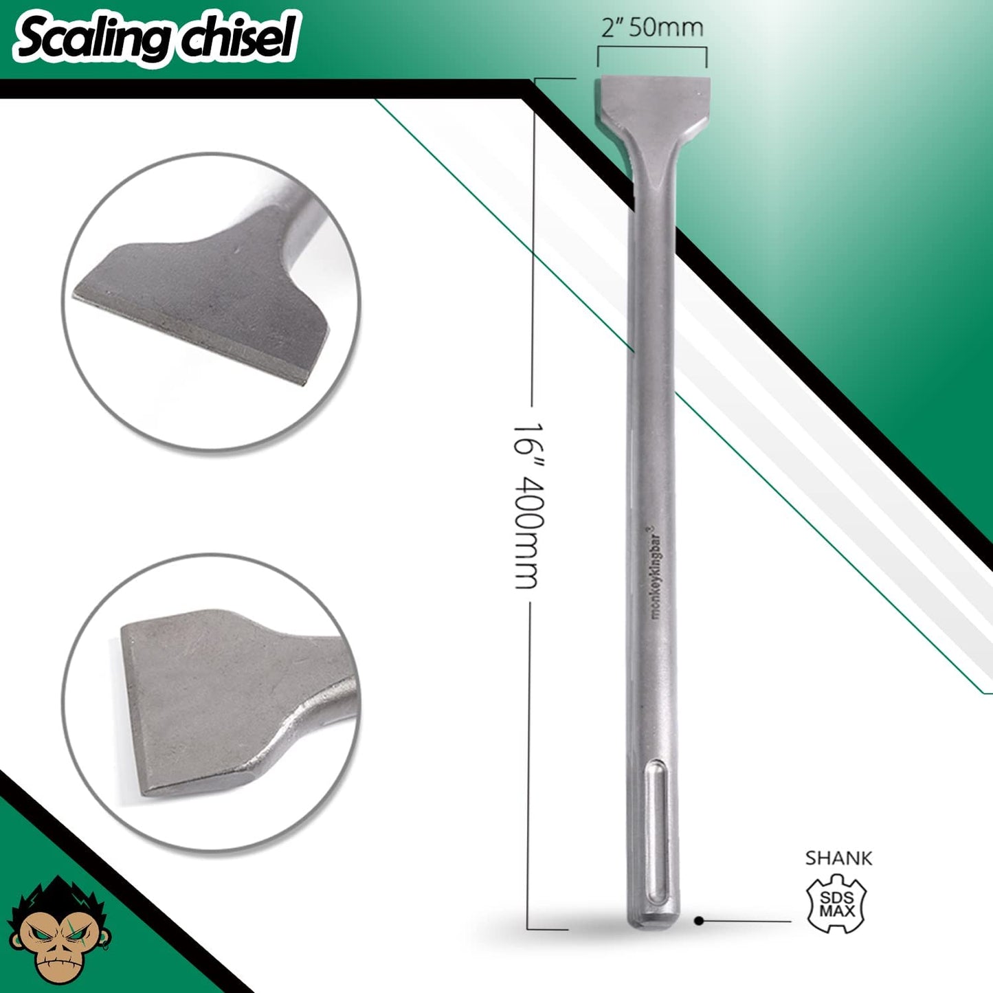Monkey King Bar SDS Max Bits 16" Chisel Set - 3pcs Masonry Drill Bits for All Brand Hammer Drills - Point, Scaling, and Flat Chisels