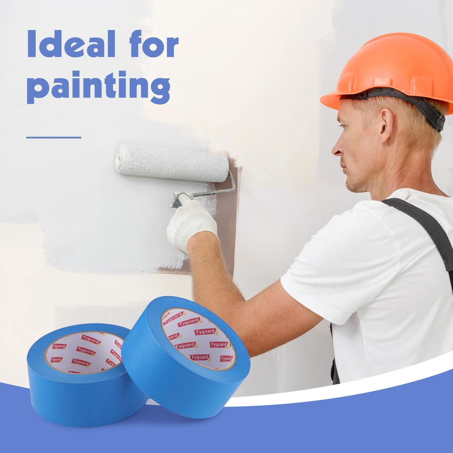 Fyguard 16 Rolls Blue Painters Tape 2 Inch Wide 1.89In x 880Yd Blue Masking Tape Bulk for Walls Home Improvement Masking DIY Crafts