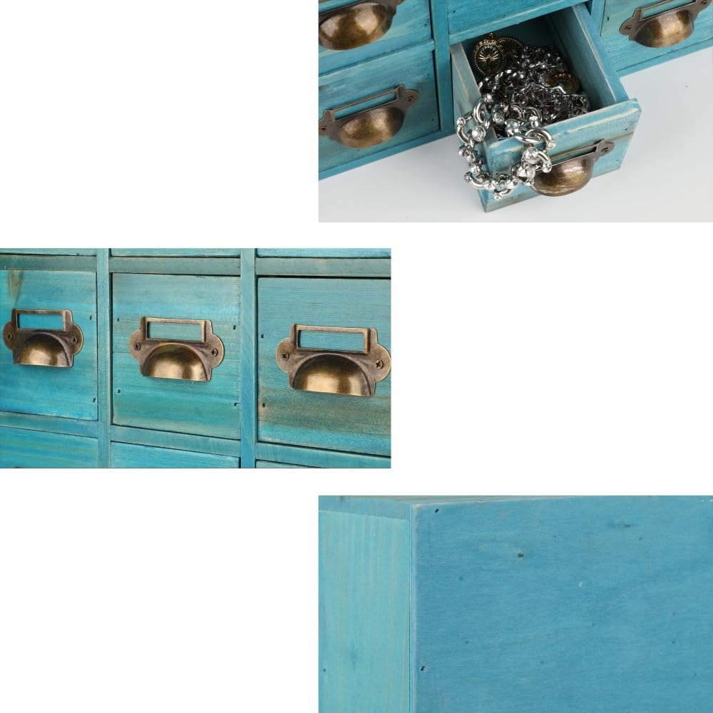 Apothecary Drawers Card Catalog Cabinet with 12 Drawers Wooden Card Catalog Wooden Storage Box for Desktop Organizer (Blue)