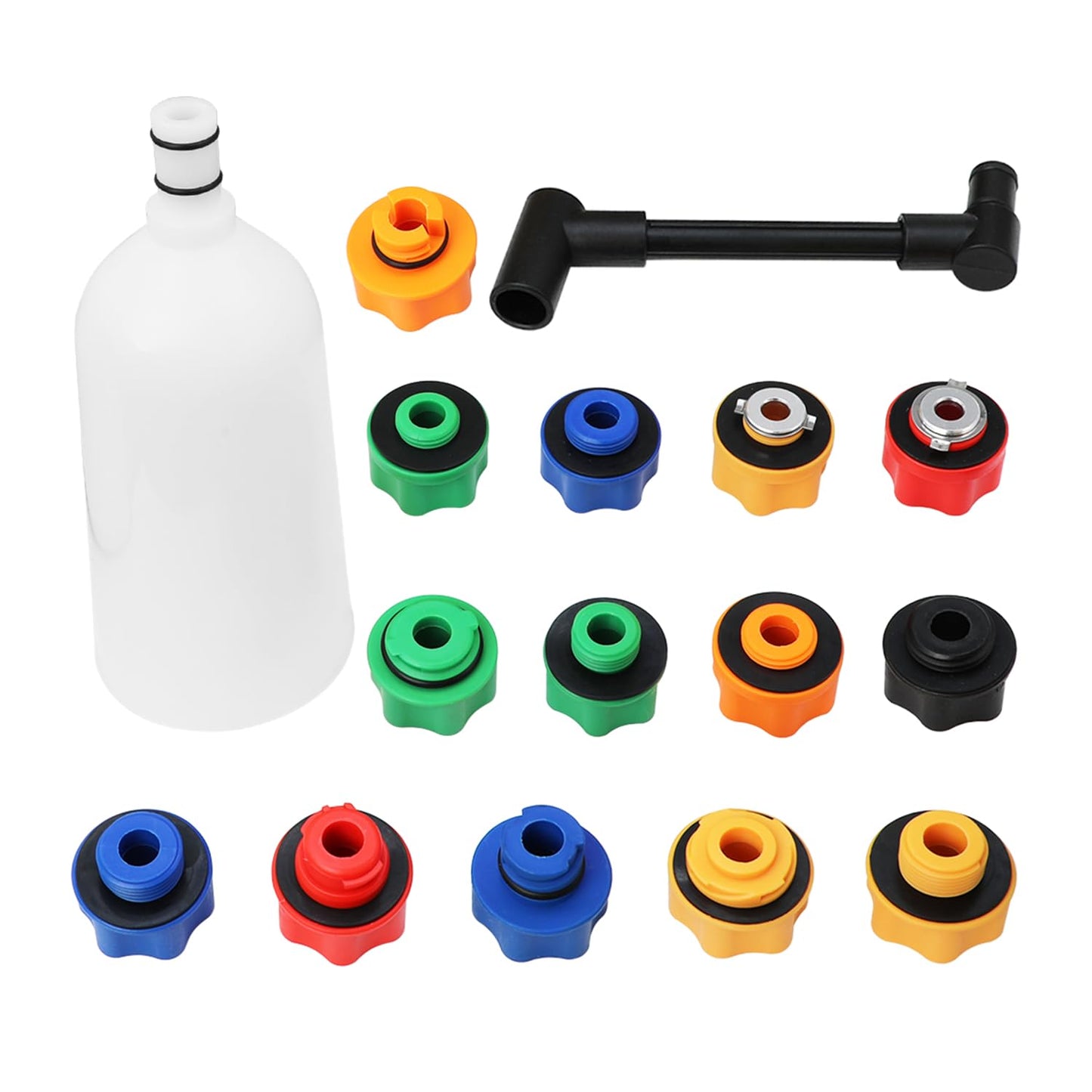 DPTOOL Oil Funnel Set for Engine Change - Automotive Dispenser Kit With Flexible Extension and 14 Cap Adapters Compatible With GM, Ford, VW, BMW, Audi, Land Rover Etc