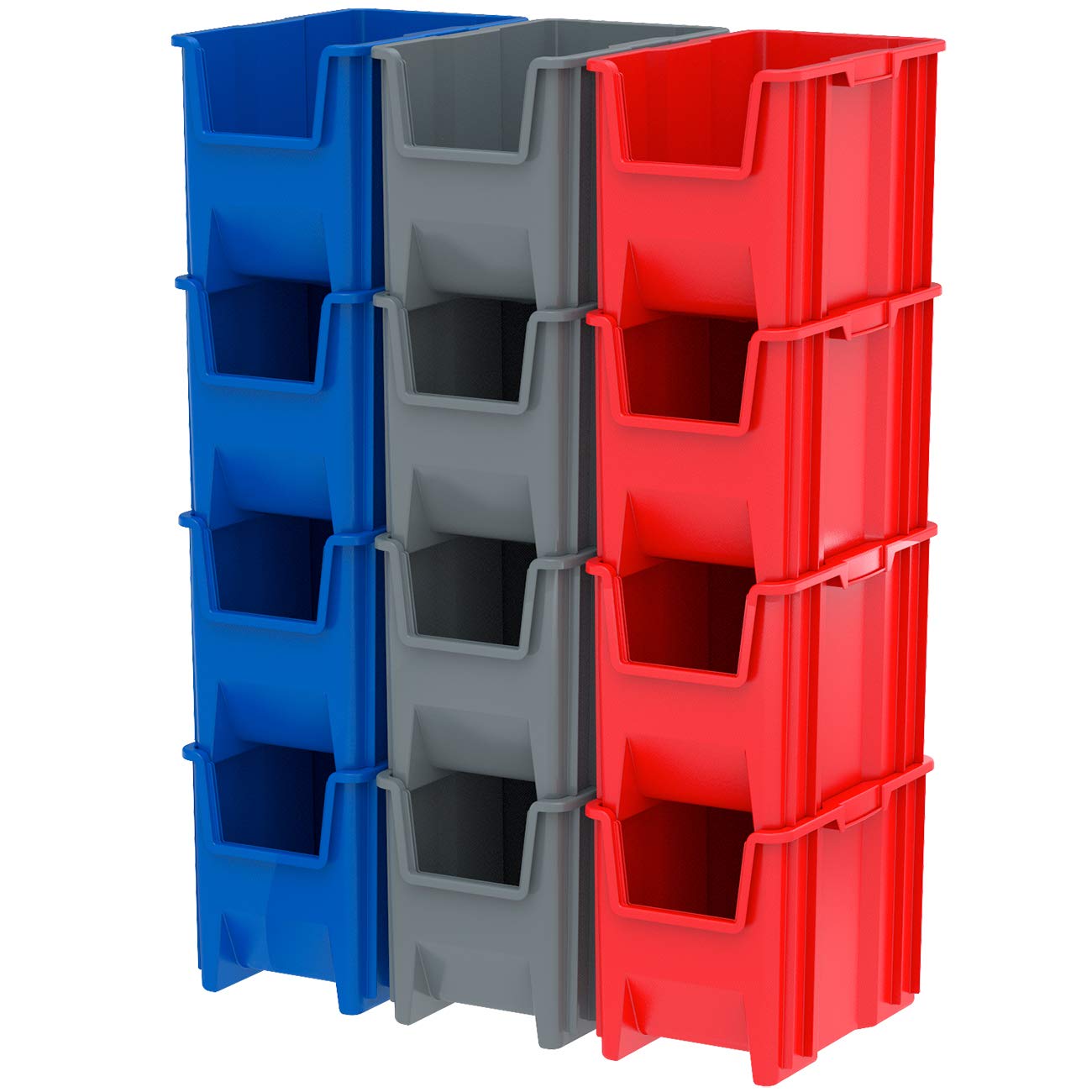 Akro-Mils 13014 Stak-N-Store Heavy Duty Stackable Open Front Plastic Storage Container Bin, (17-1/2-Inch x 11-Inch x 12-1/2-Inch), Gray, (4-Pack)