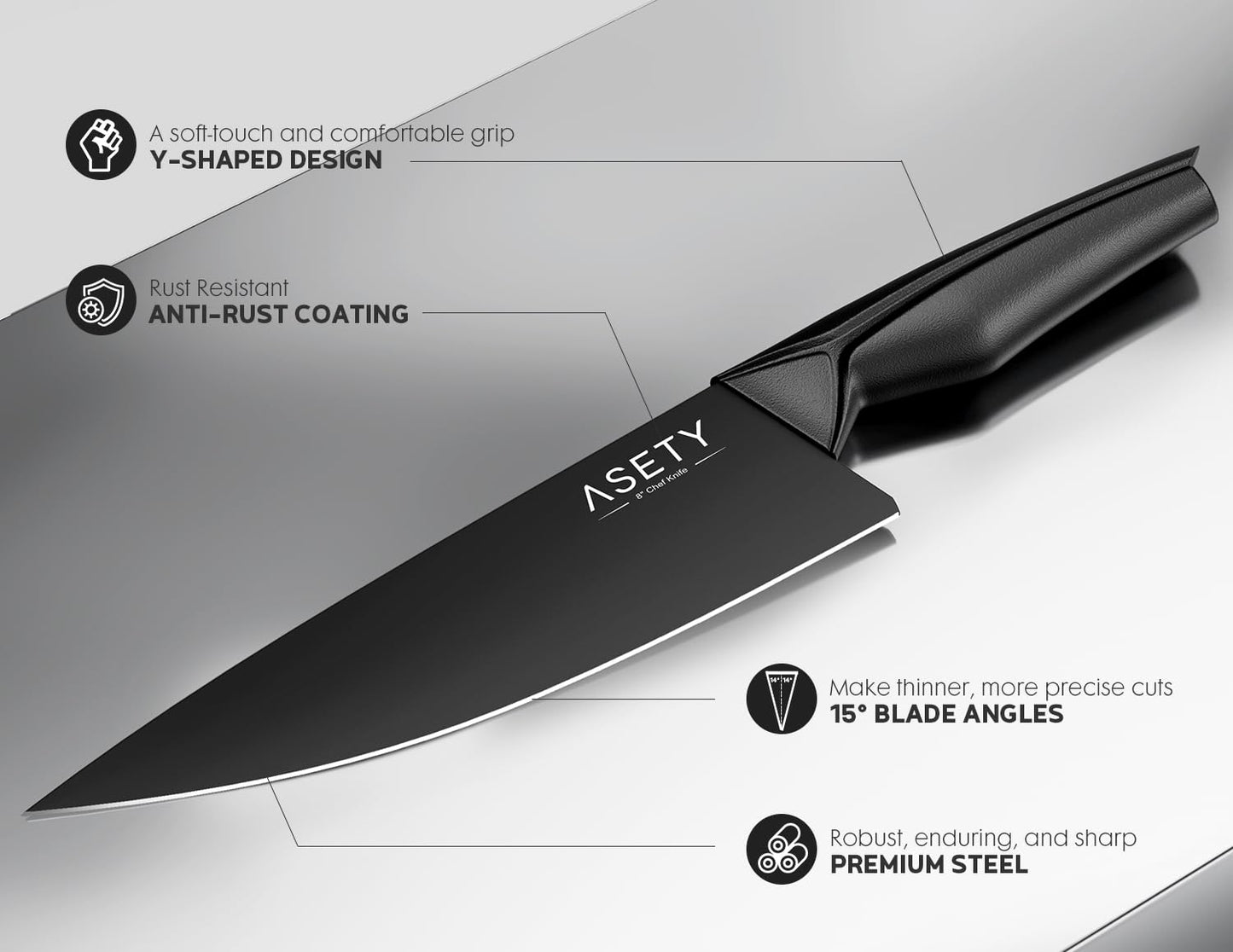 Kitchen Knife Sets with Block -15 PCS Knife Set with Bulti-in Sharpener, Dishwasher Safe, Stainless Steel Kitchen Knife with Ergonomic Handles, Sharp knives for Men and Women,Fathers day, Black