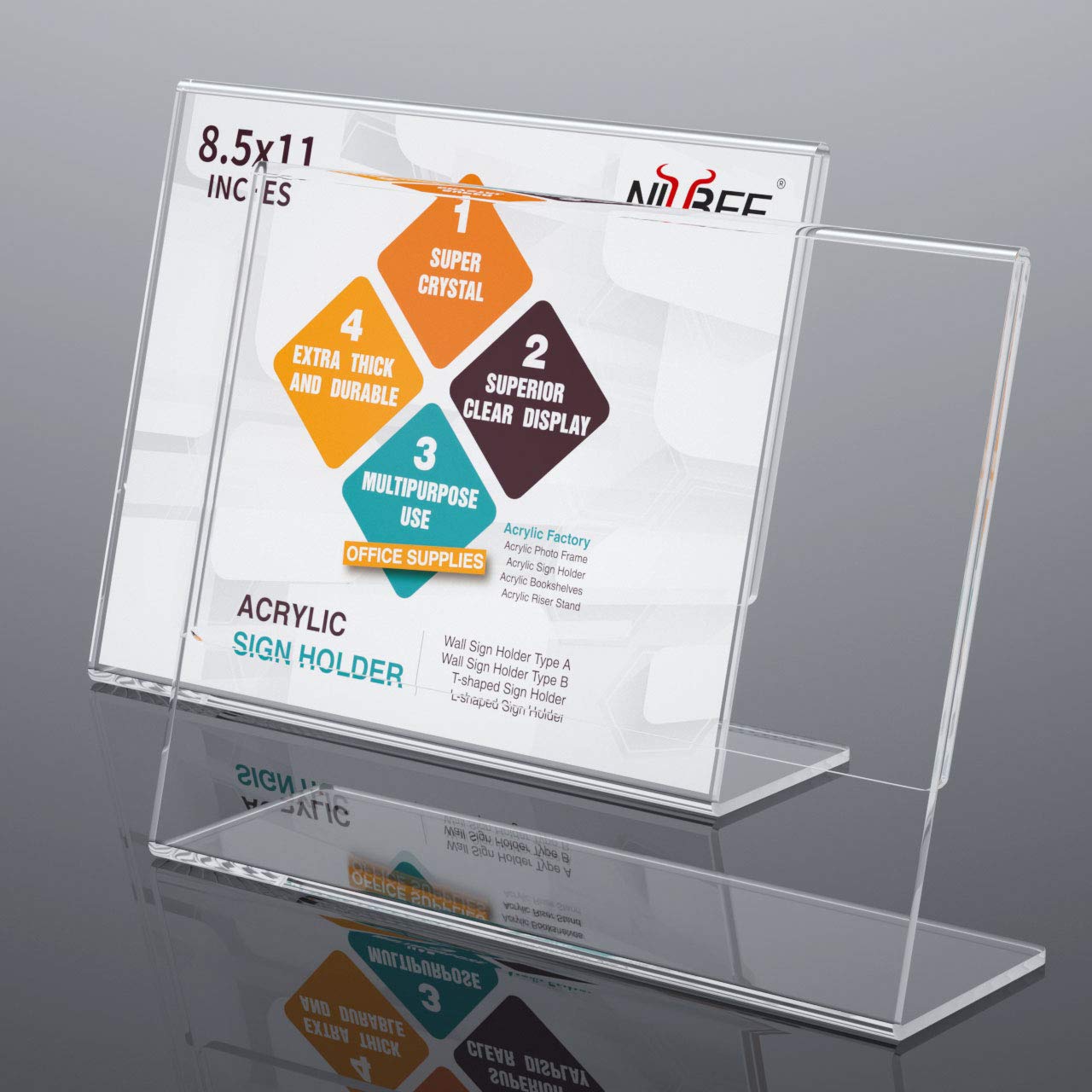 NIUBEE Acrylic Sign Holder 8.5x11 Inches 12 Pack Horizontal, Slant Back Clear Frames, Plastic Paper Flyer Display Holder, Document Menu Table Stand for Office, Store, Restaurant -Landscape