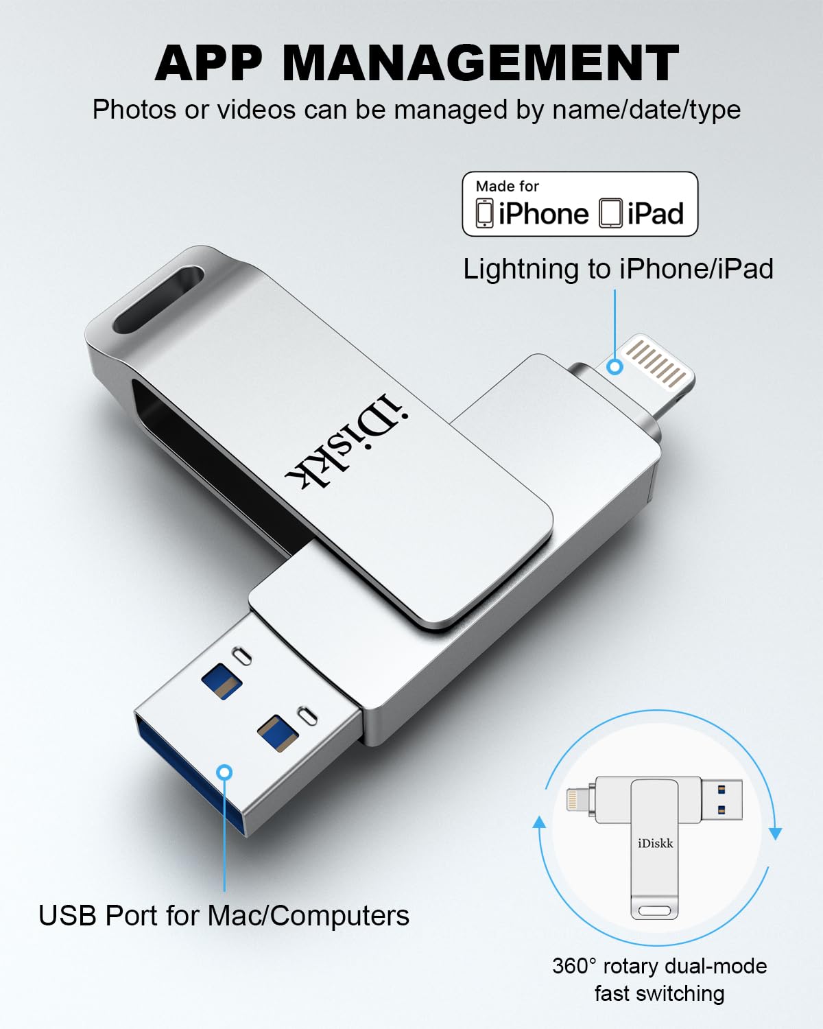 APP-LE Mfi Certified 128GB iDiskk iPhone Flash Drive for Photos and Videos Photo Stick iPhone Flashdrive USB Storage iPad iPhone Photo Saver Memoty Mac,iPad,PC Thumb Drive Auto Backup