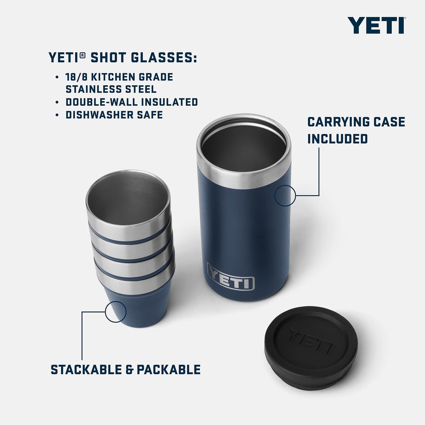 YETI Shot Glasses with Carrying Case, Set of 4, Navy