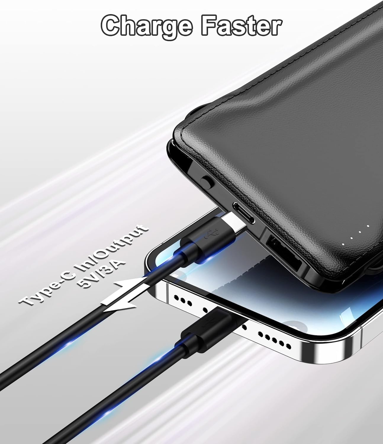 TG90° Portable Charger with Cords 10000mAh Power Bank with Built in Cables Battery Backup Cell Phone External Battery Pack Compatible with iPhone16/15 and Android Phone Travel Battery Pack