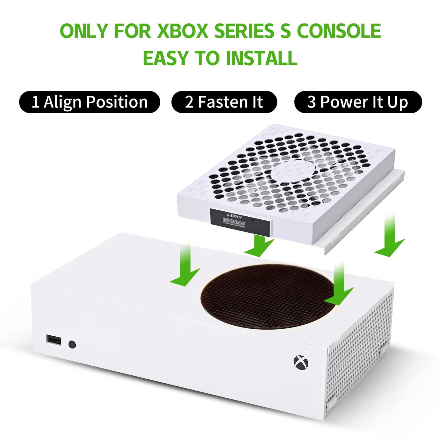 G-STORY Cooling Fan for Xbox Series S with Automatic Fan Speed Adjustable by Temperature, LED Display, High Performance Cooling, Low Noise, 3 Speed 1500/1750/2000RPM (140MM) with RGB LED (White)