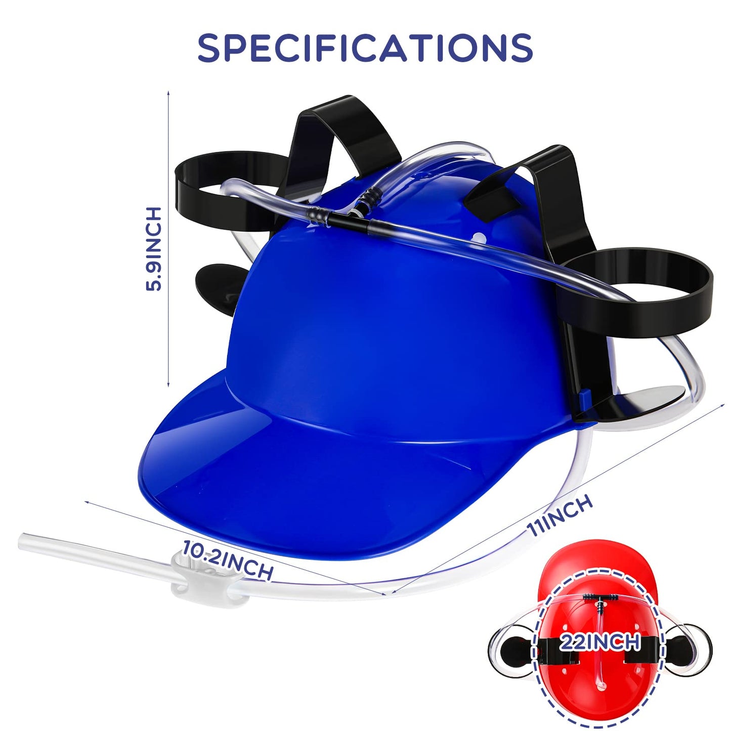 Sureio 6 Pieces Juice Helmet Can Holder Soda Hat Beverage Helmet with Straw Funny Hat for Men Women Adults Party Supply(Red Blue)