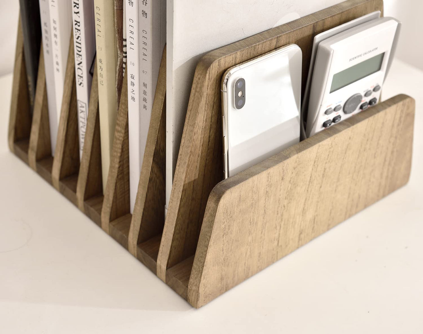 KIRIGEN Wooden Desk Mail Organizer, 7-Slot File Holder and Letter Sorter Wood Document Hlder for Mail, Folders, Bills, Papers, Home Office, Classroom, Countertop, No Assembly Brown 7KWJJ-DBR