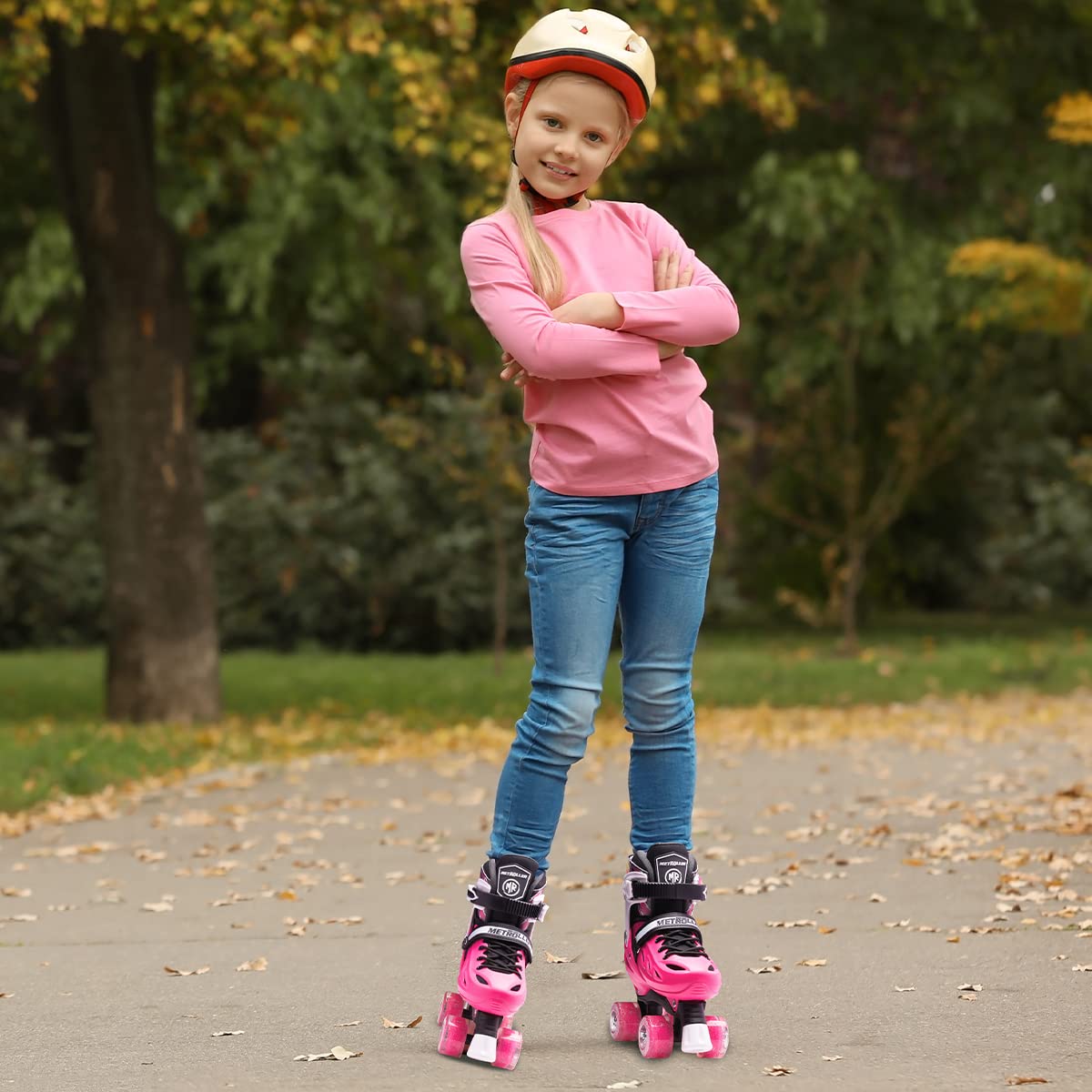 METROLLER Roller Skates for Girls and Boys Teens, Adjustable 4 Sizes for Kids Toddler Rollerskates with Light up Wheels, for Youth Women and Men