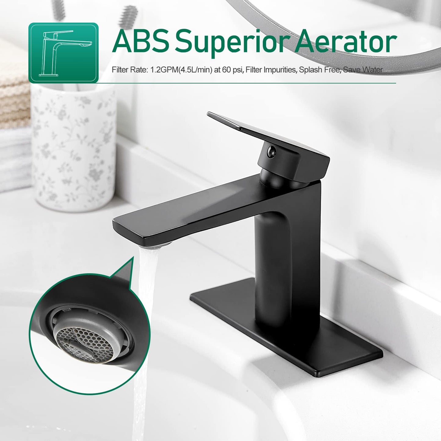 VOTON Black Bathroom Faucet Single Handle Bathroom Faucets for Sink 1 Hole Rv Lavatory Vanity Faucet with Pop-up Drain and Water Supply Lines
