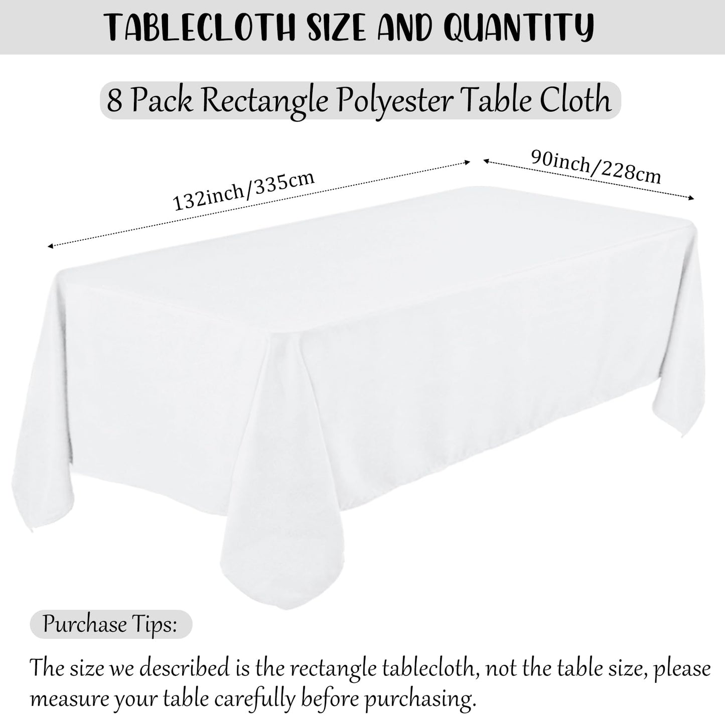 8 Pack Premium White Tablecloth 90 x 132 Inch, Rectangle Table Clothes for 8 Foot Tables Washable Polyester Fabric Table Covers for Wedding Party Reception Banquet Buffet Restaurant