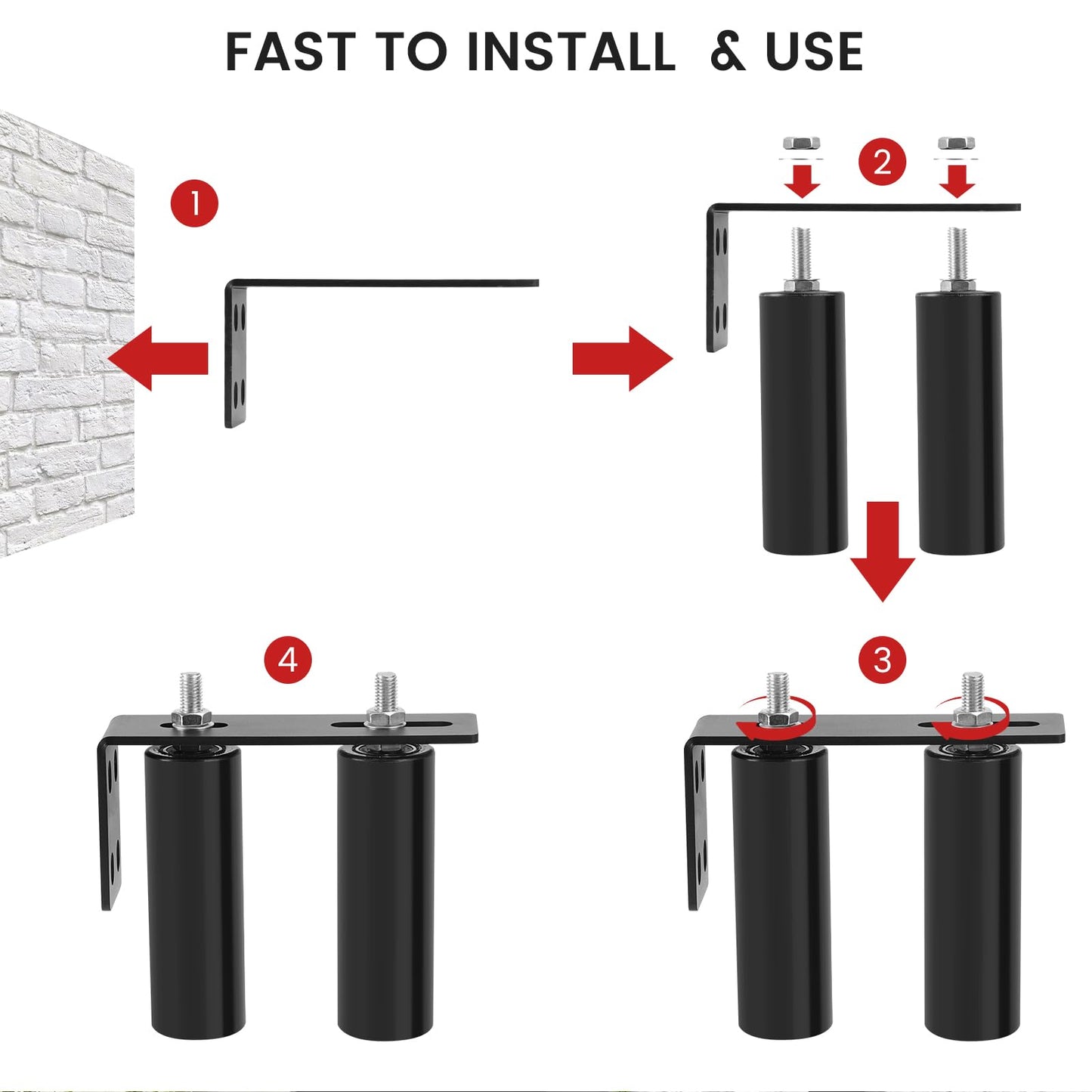 6"Gate Roller Guide,Sliding Gate Hardware with L-Sliding Gate Brackets,Sliding Gate Kit,Universal Adjustable Heavy Duty Sliding Gate Rollers,Rolling Gate Hardware Kit (2Pack)