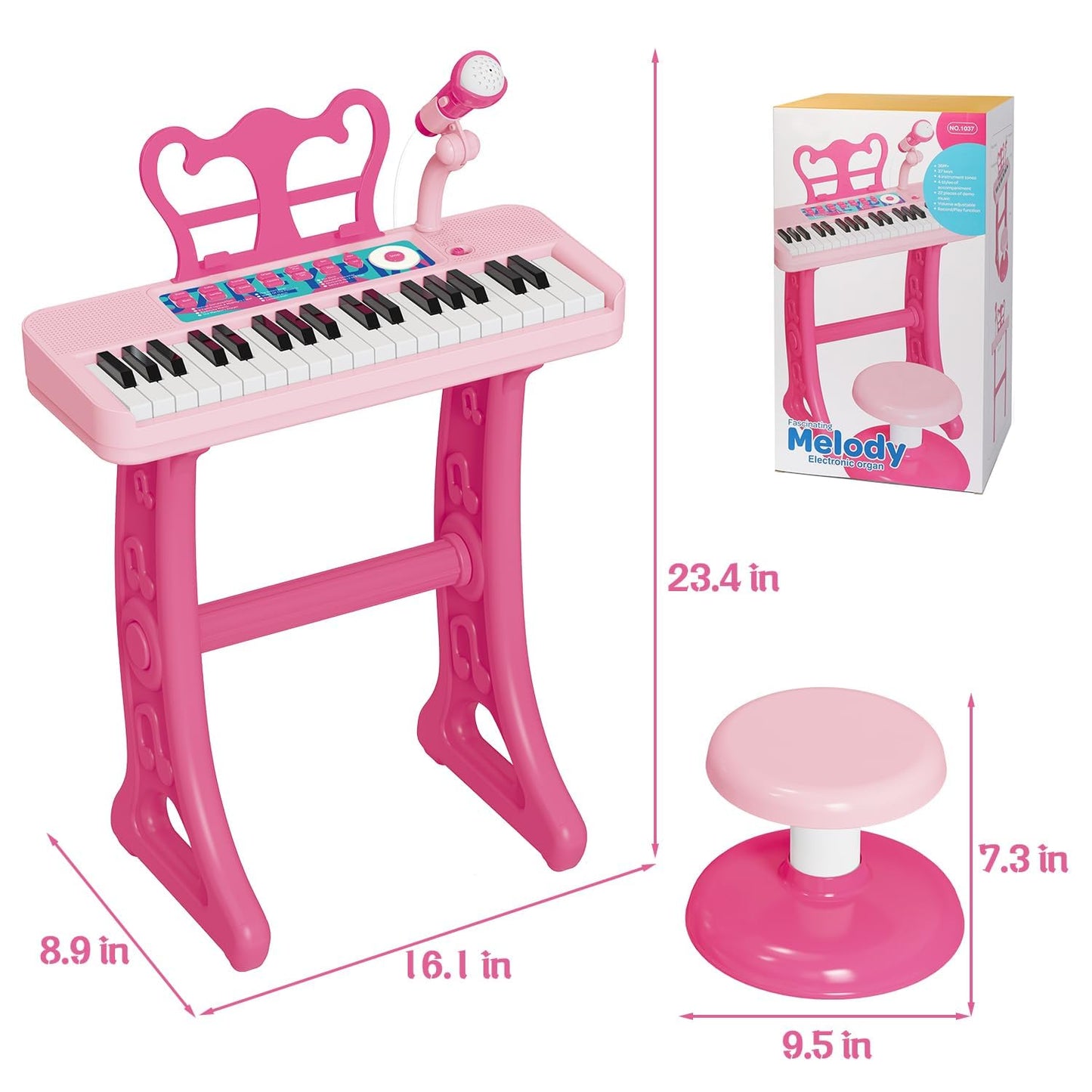 Tucraew Kids Piano, 37 Keys Toddler Piano Keyboard Toy Electronic Musical Instrument Educational Toy with Microphone, 2 Speakers, Record Playback, Christmas Birthday Gift for 3+ Years Old