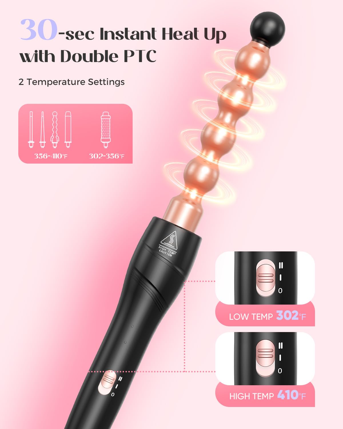 5 in 1 Curling Wand Set, Lopeie Curling Iron with New Upgraded Curling Brush and 4 Interchangeable Ceramic Curling Wand(0.5”-1.25”), Fast Heating, Include Heat Protective Glove & 2 Clips & Hair Brush