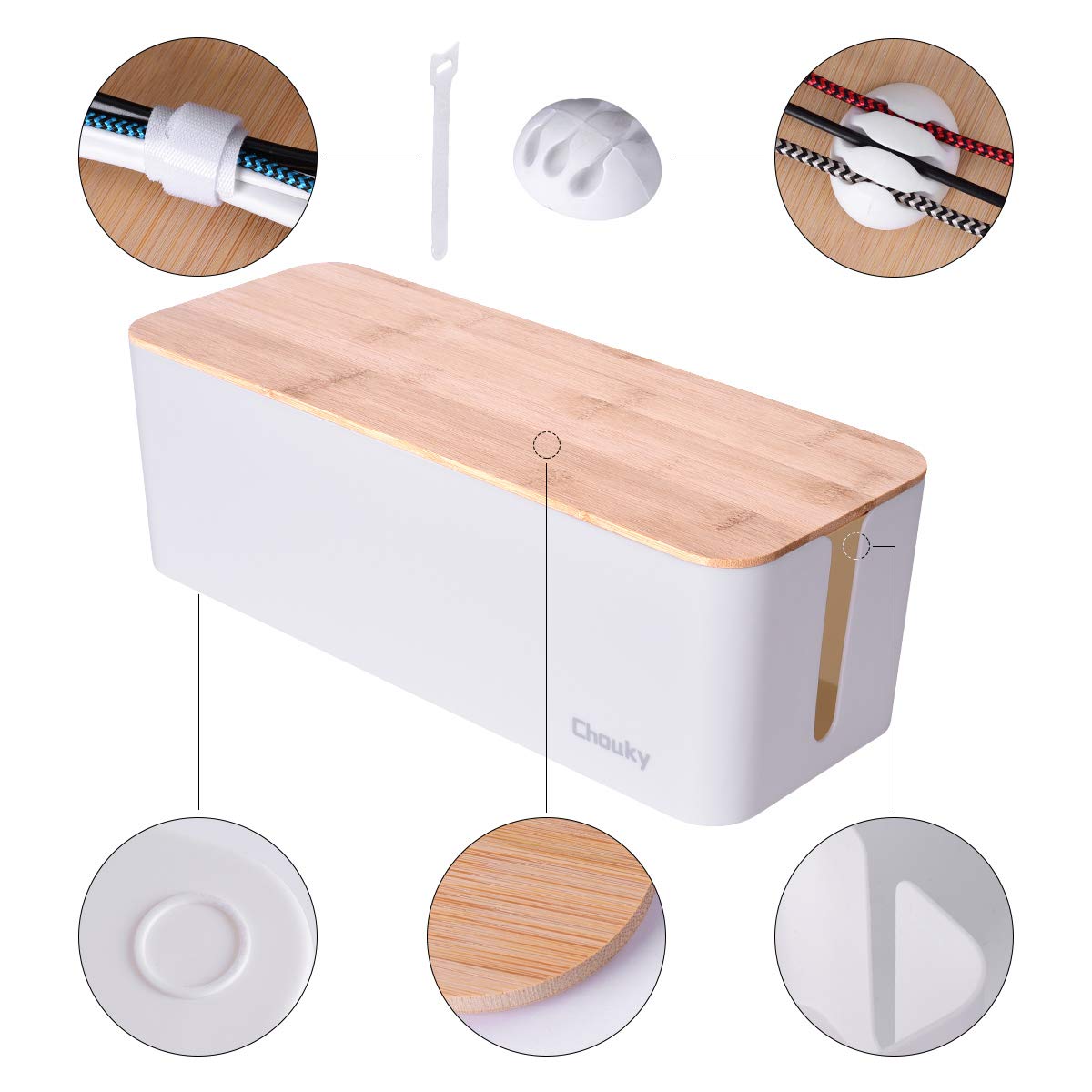 2 Pack Large Cable Management Box – Wooden Style Cord Organizer and Cover for TV Wires, Computer, Router, USB Hub and Under Desk Power Strip – Safe ABS Material and Baby-Pets Proof Lock (White)