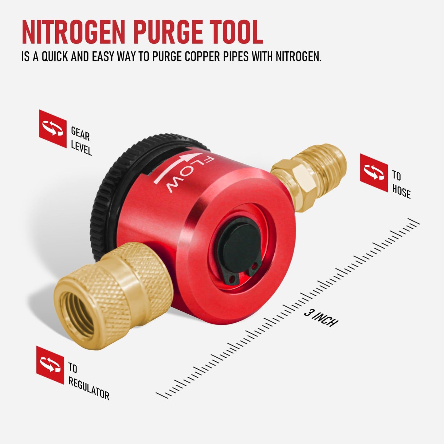 RX WELD Nitrogen Purge Tool, Hvac Nitrogen Regulator Durable Brass, Red