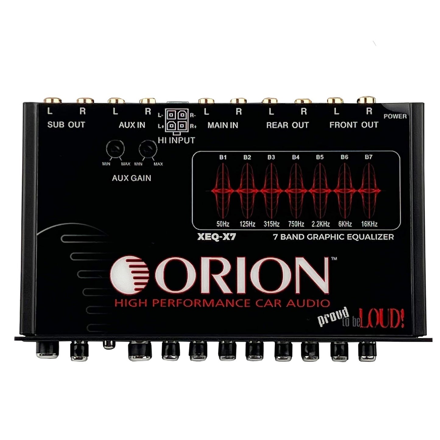 Orion XEQ-X7 7-Band Graphic Equalizer with Front 3.5mm AUX Input – Half-DIN Car Audio EQ with Subwoofer Control, High/Low-Level Inputs, Rear RCA, and Variable Low Pass Filter