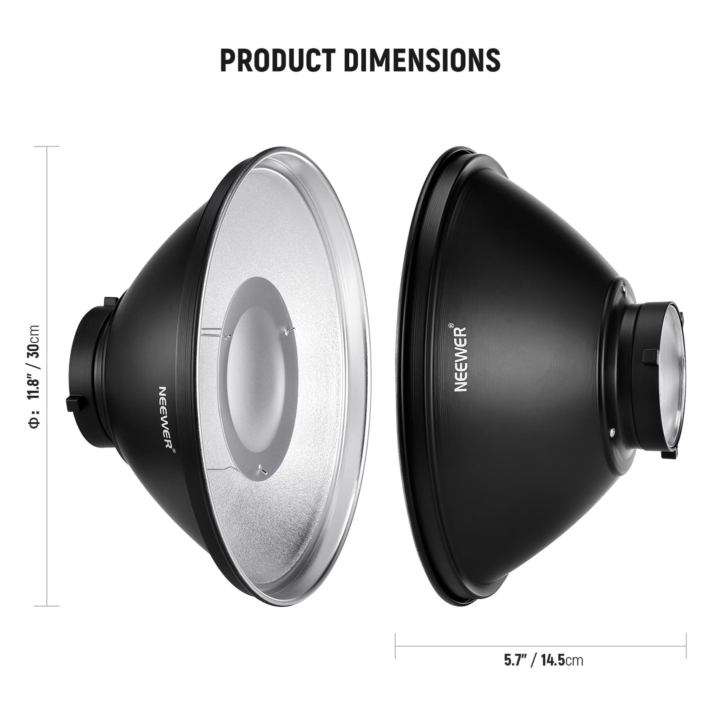 NEEWER 12"/30cm Metal Beauty Dish Bowens Mount Reflector Kit with White Diffuser Sock, Honeycomb Grid for Strobe Flash Video Light Compatible with Godox AD600 NEEWER CB60 Q4 Vision 4 S101 Series, LD30