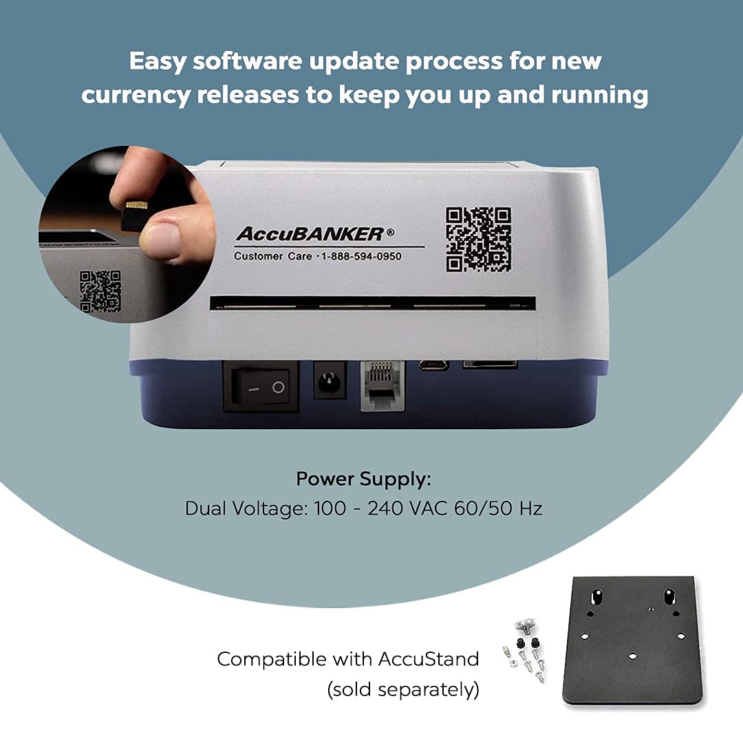 AccuBANKER D470 Quadscan 4-Way Orientation Counterfeit Bill Detector with UV, MG, IR, WM, Image, Length, Spectrum 7-Point Counterfeit Detection Methods - Optional Battery for Portable Use (No Battery)