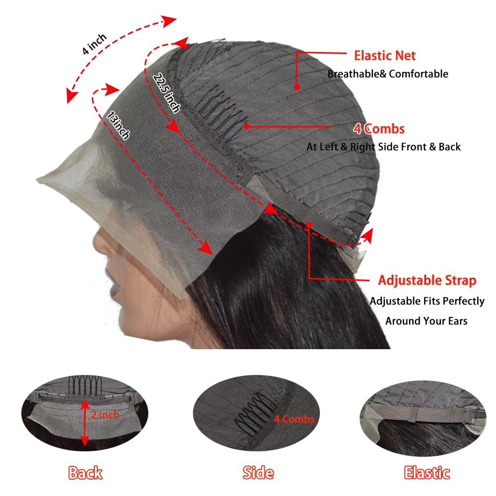 20 Inch Straight Lace Front Wigs Human Hair Pre Plucked 180% Density Glueless Wigs Human Hair 13x4 HD Transparent Human Hair Lace Frontal Natural Hairline Brazilian Virgin Hair for Women Natural